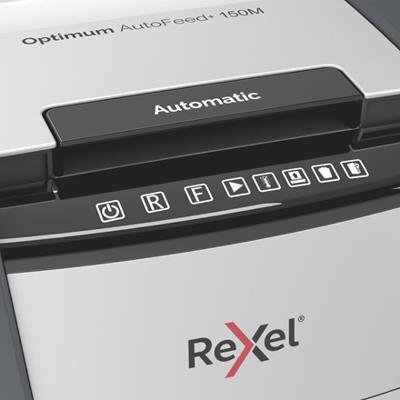 Rexel Optimum AutoFeed+ 150M Papierversnipperaar 150 vellen Micro cut 2 x 15 mm P-5 44 l Ook geschikt voor Paperclips, Nietjes, Creditcards