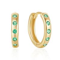 Elenza Goudkleurige Hoepel Oorbellen met Groene Kristallen - thumbnail