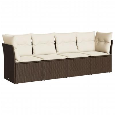 4-delige Loungeset met kussens poly rattan bruin