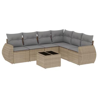 6-delige Loungeset met kussens poly rattan beige