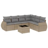 6-delige Loungeset met kussens poly rattan beige - thumbnail