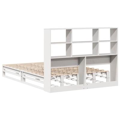 Bed met boekenkast zonder matras massief hout wit 140x200 cm