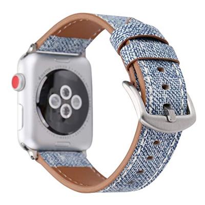 Denim Pattern Echt Leren bandje - Licht blauw - Geschikt voor Apple Watch 38mm / 40mm / 41mm / 42mm