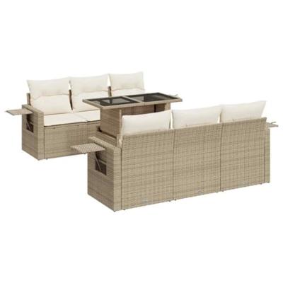 7-delige Loungeset met kussens poly rattan beige