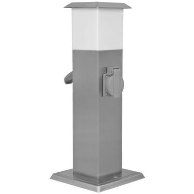 Buitenstopcontact met buitenverlichting RVS paal vierkant E27 Buitenstopcontact met buitenverlichting RVS paal vierkant E27