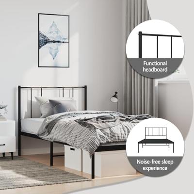 Bedframe met hoofdbord metaal zwart 100x190 cm Bedframe met hoofdbord metaal zwart 100x190 cm