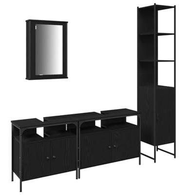 Badkamermeubelset met plank 4 pcs Zwart Eiken Bewerkt hout