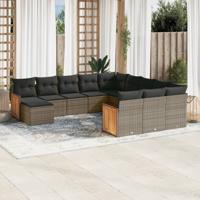 12-delige Loungeset met kussens poly rattan grijs - thumbnail
