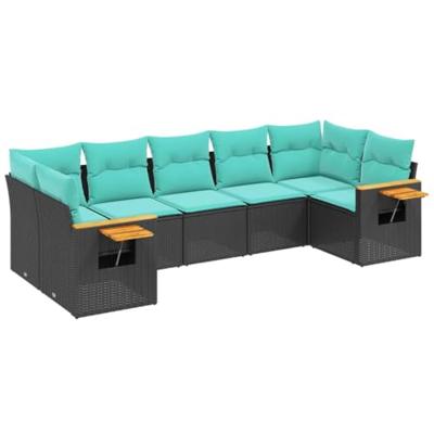 7-delige Loungeset met kussens poly rattan zwart