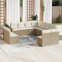 12-delige Loungeset met kussens poly rattan beige - thumbnail