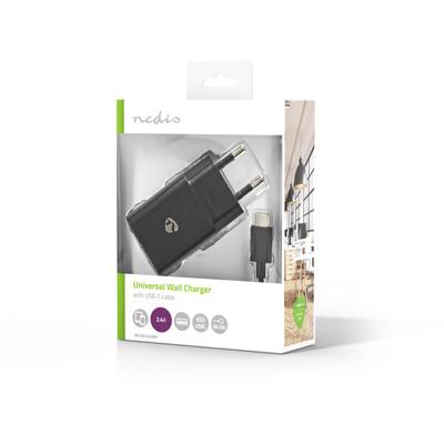 Thuislader | 2,4 A | Losse Kabel | USB-C | Zwart