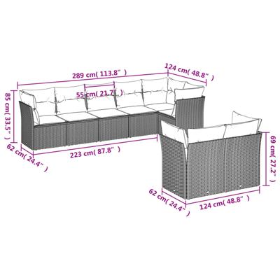9-delige Loungeset met kussens poly rattan grijs - thumbnail