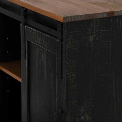 Dressoir HALDEN schuifdeur zwart 80x40x80 cm massief hout grijs