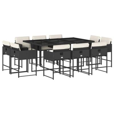 11-delige Tuinset met kussens poly rattan zwart - thumbnail