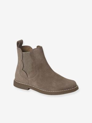 Leren meisjeslaarzen met schulprandjes taupe Leren meisjeslaarzen met schulprandjes taupe