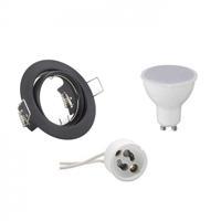 LED Spot Set - Trion - GU10 Fitting - Inbouw Rond - Mat Zwart - 4W - Warm Wit 3000K - Kantelbaar Ø83mm - thumbnail