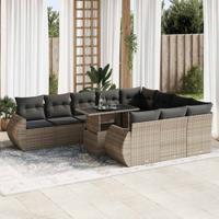 11-delige Loungeset met kussens poly rattan grijs - thumbnail