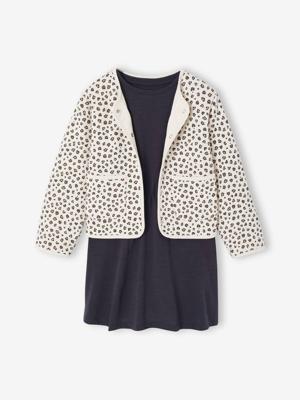 Set met jurk en gewatteerd vest voor meisjes antraciet