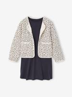 Set met jurk en gewatteerd vest voor meisjes antraciet - thumbnail