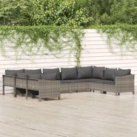 9-delige Loungeset met kussens poly rattan grijs - thumbnail