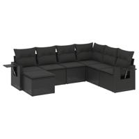 7-delige Loungeset met kussens poly rattan zwart - thumbnail