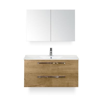 Seville Badmeubelset 100 cm - Natuur Eiken - Keramische Wastafel Wit Enjoy - met Spiegelkast