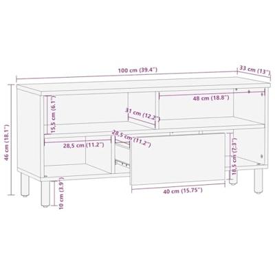 Tv-meubel 100x33x46 cm massief mangohout bruin
