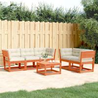 5-delige Loungeset met kussens massief grenenhout wasbruin - thumbnail