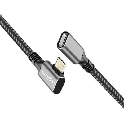 Logilink CUA0112 - USB 3.2 Gen1 Type-C verlengkabel met PD ondersteuning (PowerDelivery), stekker 90° hoek, kleur: zwart/grijs, kabellengte: 2 m