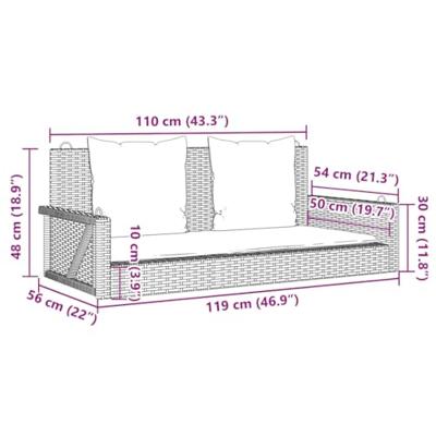 Schommelbank met kussens 119x56x48 cm poly rattan grijs Schommelbank met kussens 119x56x48 cm poly rattan grijs