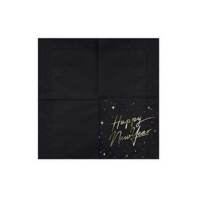 Happy New Year Servetten zwart/goud 20st