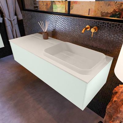 Badkamermeubelset Mondiaz Erin 120 cm met 1 Lade met RIDGE Wastafel Rechts Linen Zonder Kraangaten Greeploos Mat Greey