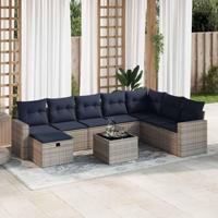 9-delige Loungeset met kussens poly rattan grijs - thumbnail
