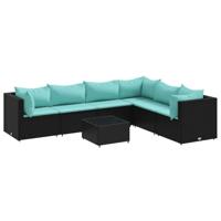 7-delige Loungeset met kussens poly rattan zwart - thumbnail