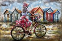 Schilderij - Metaalschilderij -Meisje op rode fiets, 80x120cm, 3D schilderij - thumbnail