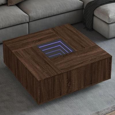 Salontafel met Infinity LED 100x100x40 cm bruin eikenkleurig
