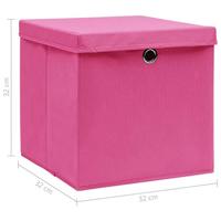 Opbergboxen met deksel 4 st 32x32x32 cm stof roze - thumbnail