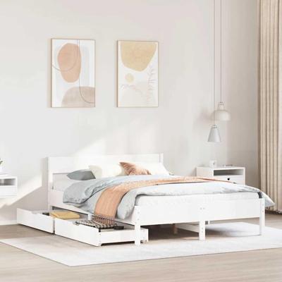 Bedframe zonder matras massief grenenhout wit 135x190 cm