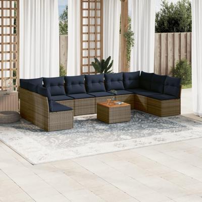 11-delige Loungeset met kussens poly rattan grijs