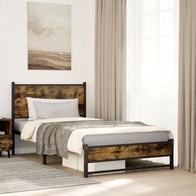 Bedframe zonder matras metaal gerookt eikenkleurig 107x203 cm