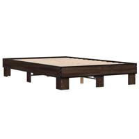 Bedframe bewerkt hout metaal bruin eikenkleur 135x190 cm - thumbnail