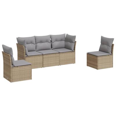 6-delige Loungeset met kussens poly rattan beige
