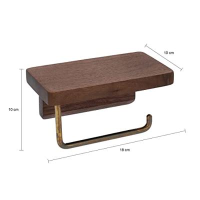 QUVIO Toiletrolhouder met plankje - Hout en goud metaal