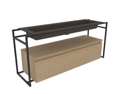 INK Kraft Wastafel Enkele Bak 2 Kraangaten - 1400x450x10 mm - Quartz Beton