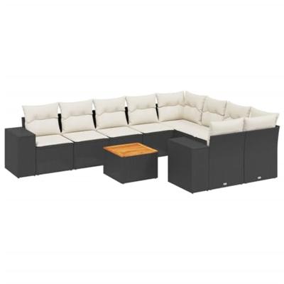 10-delige Loungeset met kussens poly rattan zwart