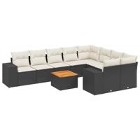 10-delige Loungeset met kussens poly rattan zwart - thumbnail