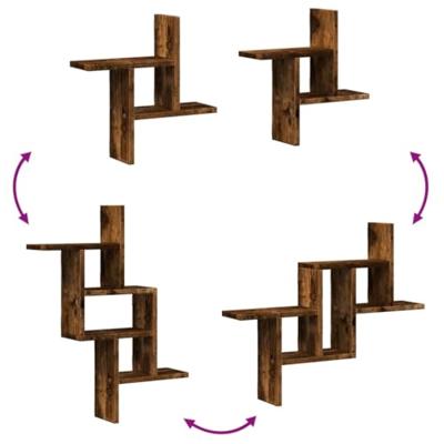 Wandschappen 2 st 38x12x38 cm bewerkt hout gerookt eikenkleurig Wandschappen 2 st 38x12x38 cm bewerkt hout gerookt eikenkleurig