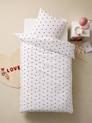 Dekbedovertrek + kussensloop kind met gerecycled katoen COEURS wit, bedrukt Dekbedovertrek + kussensloop kind met gerecycled katoen COEURS wit, bedrukt