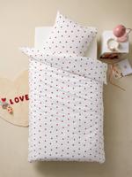 Dekbedovertrek + kussensloop kind met gerecycled katoen COEURS wit, bedrukt - thumbnail