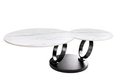 Design salontafel DANCING RINGS wit ronde draaibaar marmer keramiek zwart metaal - 46356